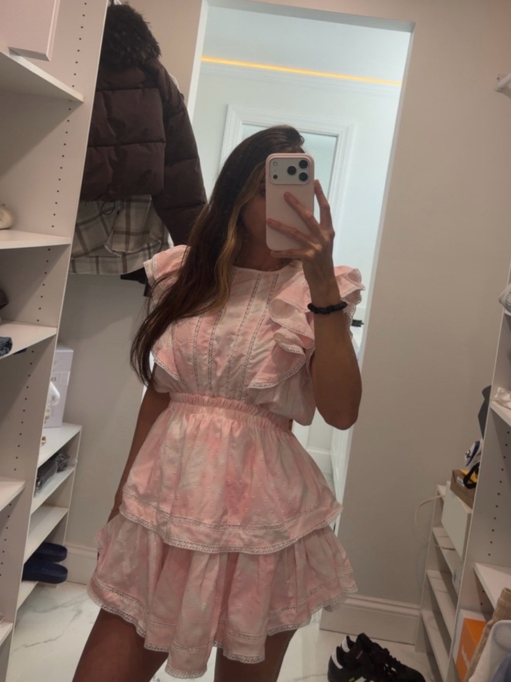 Pink Ruffled Tiered Mini Dress